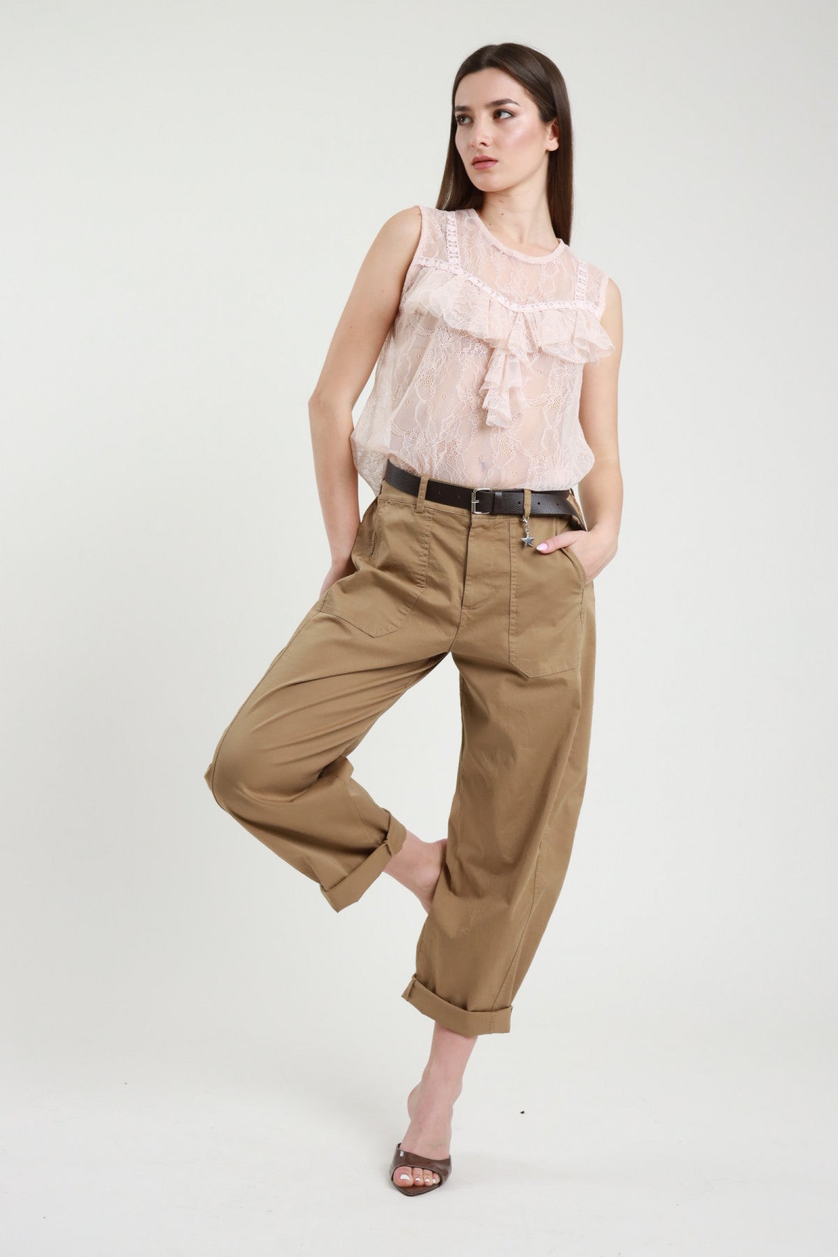 Pantalone Stellina Gabardina Leggera Susy Mix - vista frontale colore cammello
