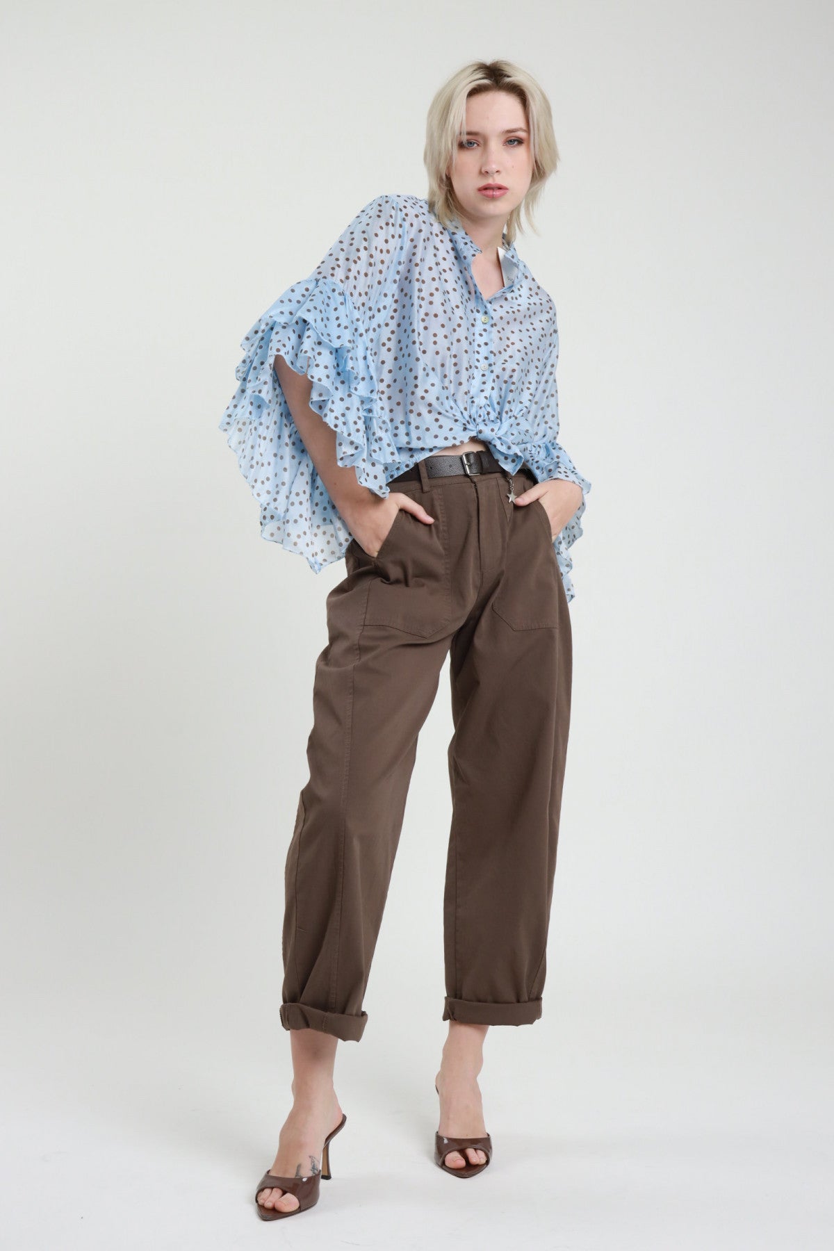 Pantalone Stellina Gabardina Leggera Susy Mix - vista frontale colore marrone