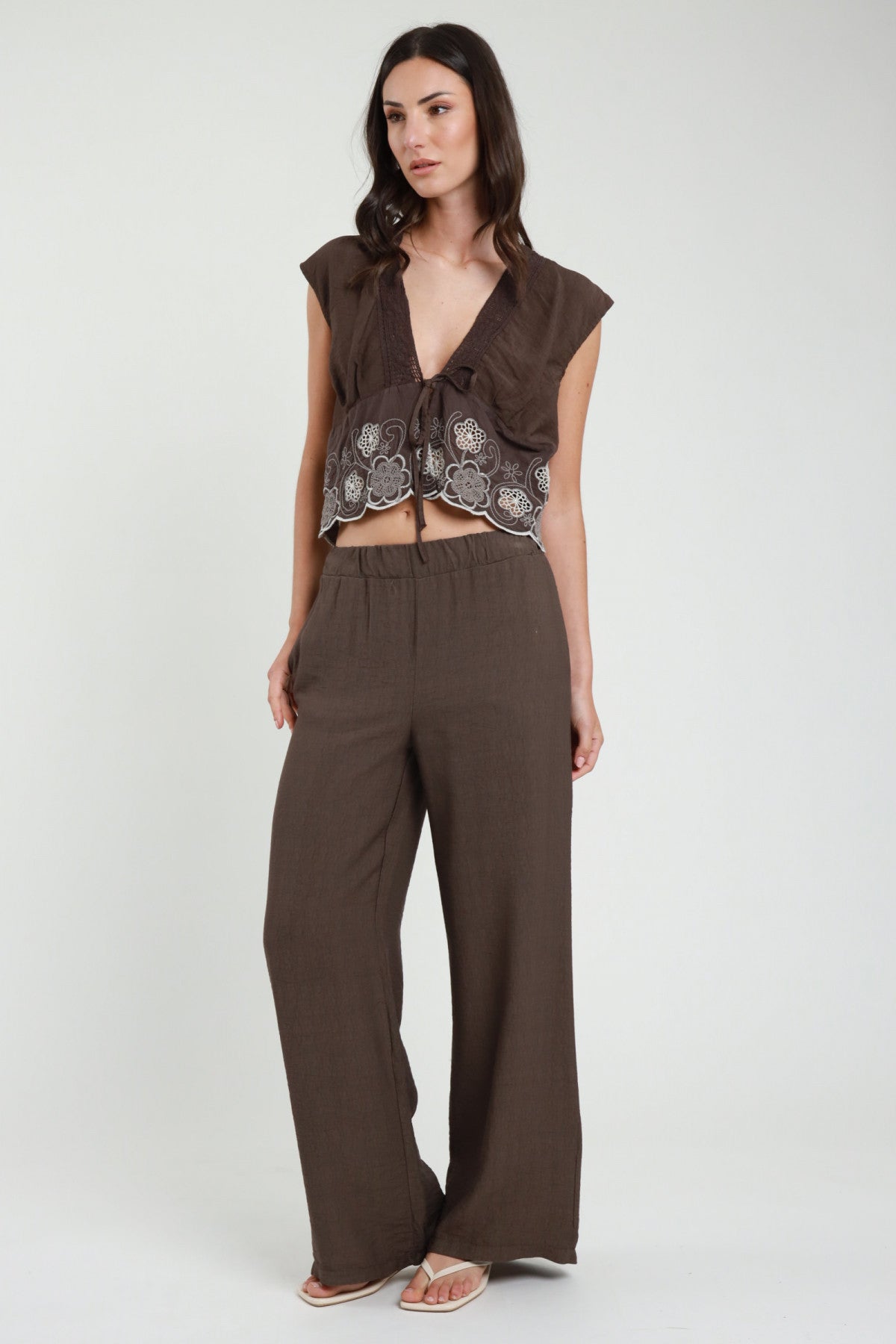 Pantalone a palazzo donna marrone gamba larga – Susy Mix