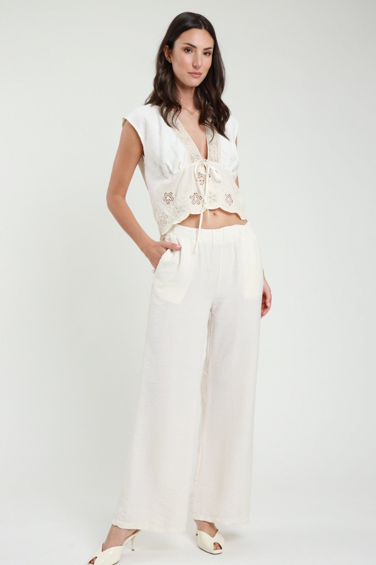 Pantalone a palazzo donna bianco gamba larga – Susy Mix