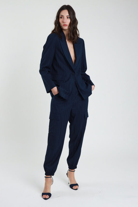 Pantalone Cargo Gessato con Passanti in Vita