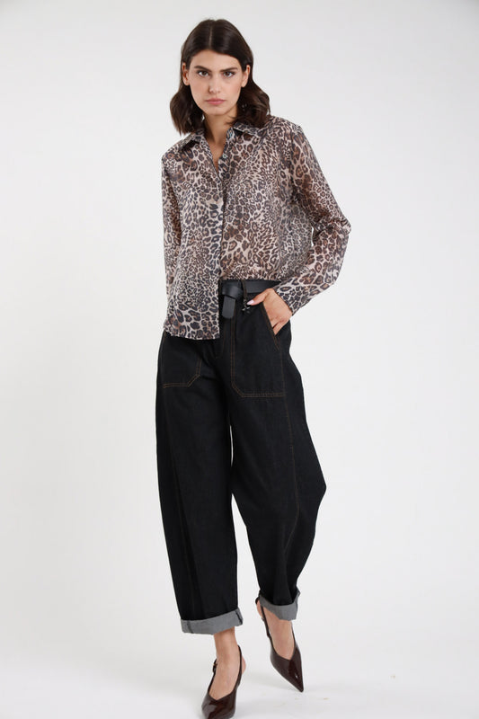 Jeans Stellina denim nero gamba larga vita alta cuciture contrasto donna Susy Mix Pre-Fall - vista frontale intera