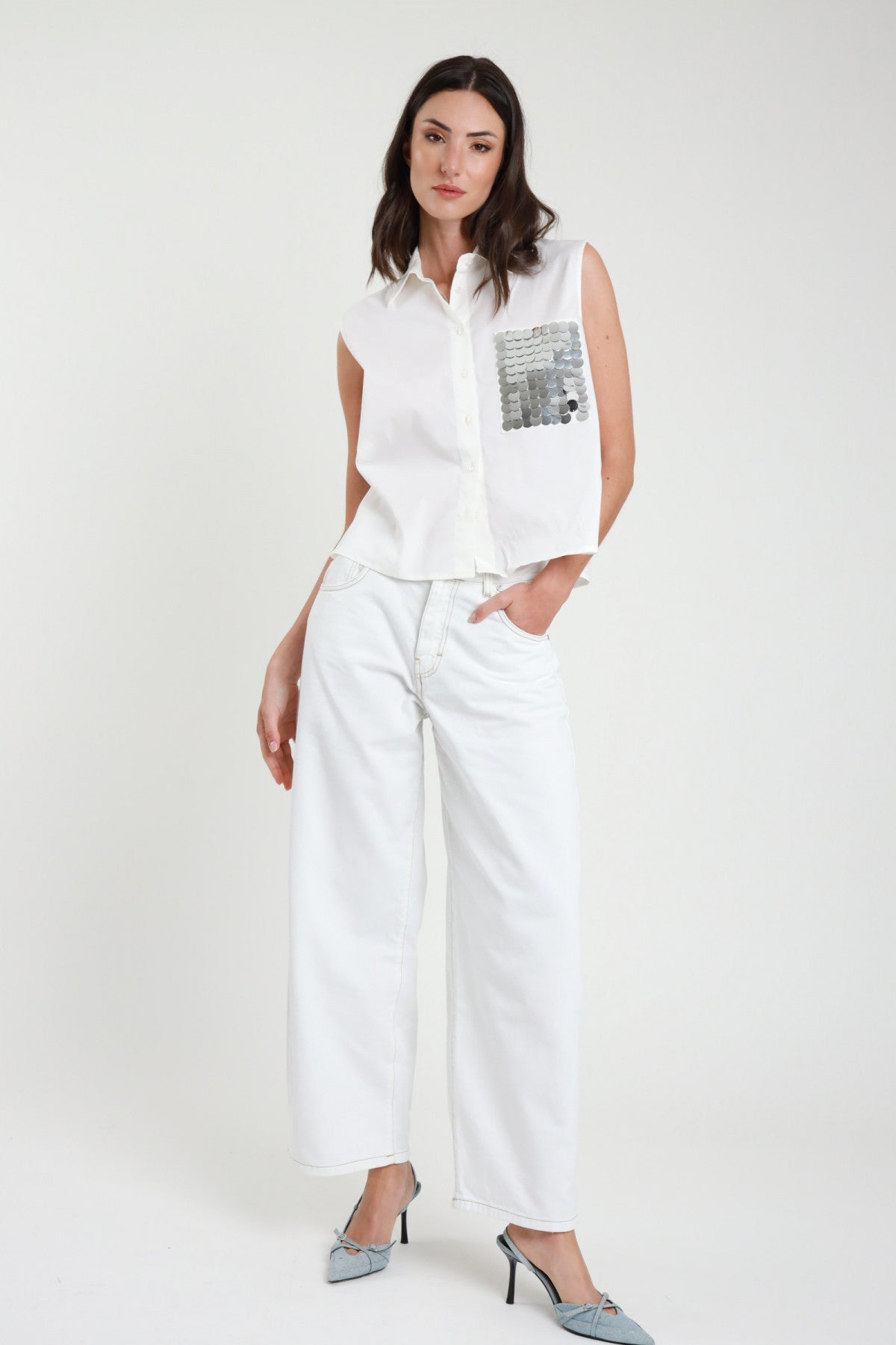 Jeans Tinto Capo Susy Mix - vista frontale bianco wide leg