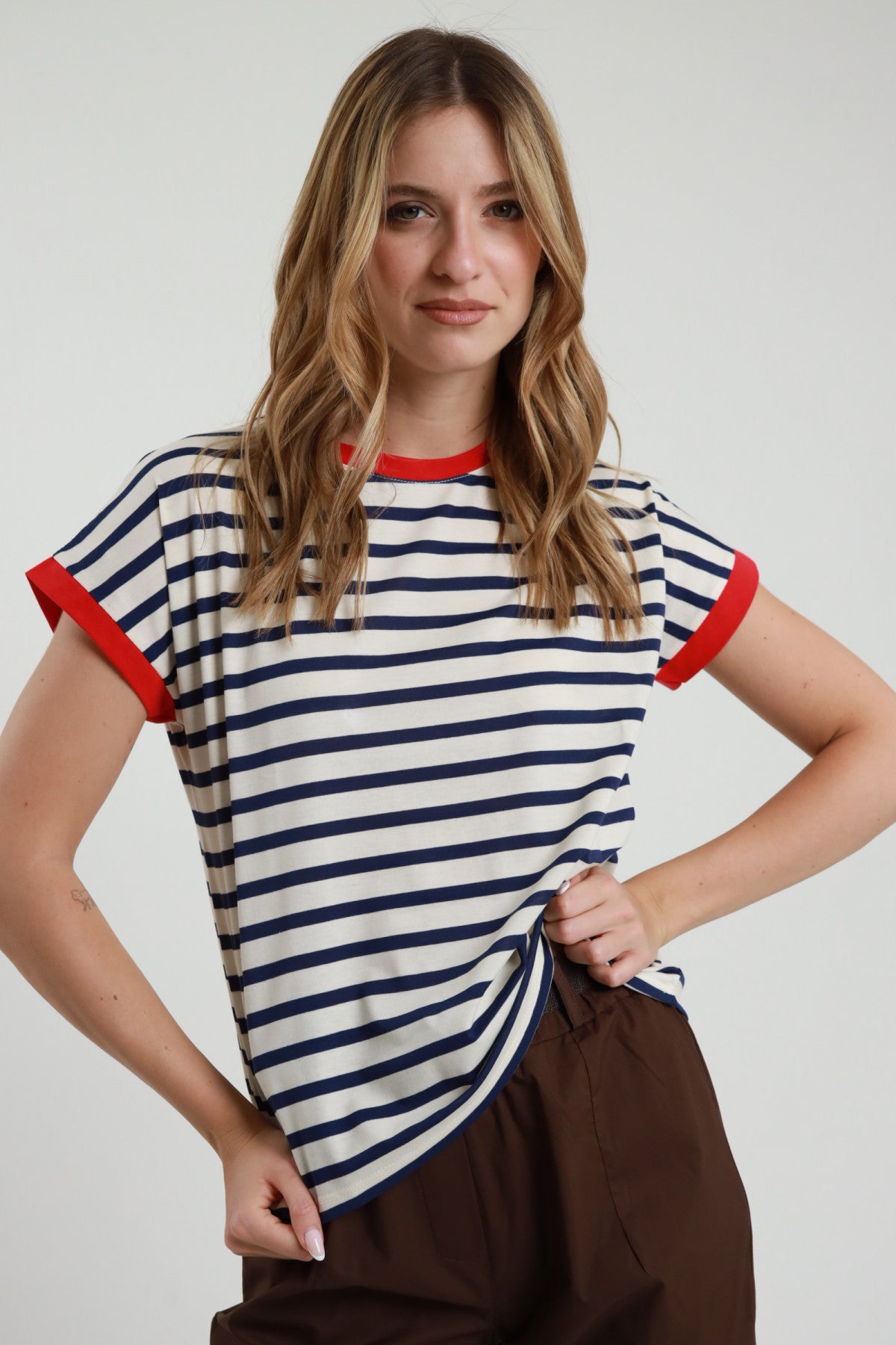 T-Shirt Righe Bordo Contrasto