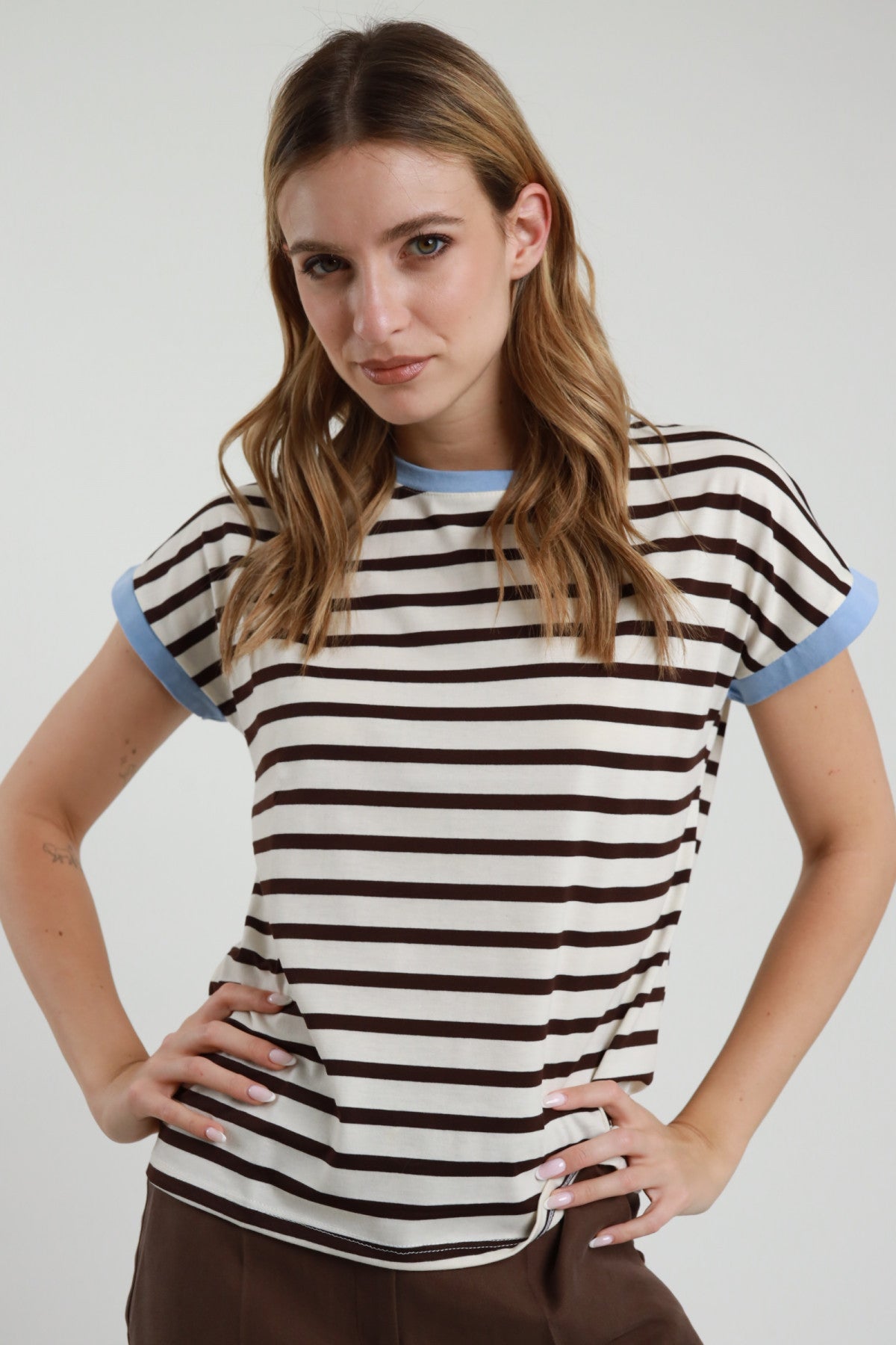 T-Shirt Righe Bordo Contrasto