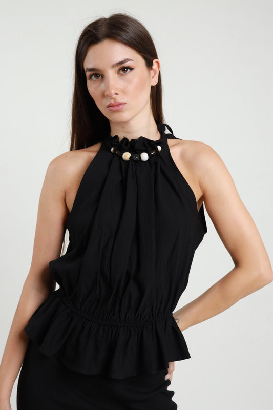 Top Scollo Americano con Perle